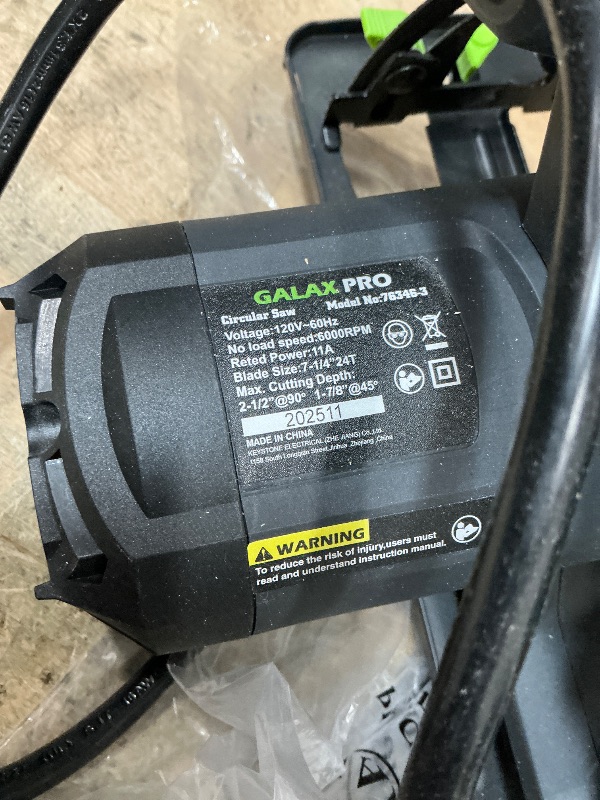 Photo 1 of **************MISSING THE BLADE****************
GALAX PRO 11 Amp Power Circular Saw, 6000RPM Corded Circular Saw with Adjustable Cutting Depth 2-1/2" (90°) to 1-7/8" (45°), 7-1/4 Inch Carpentry Saw Blade, Ideal for Wood, Plastic Cuts