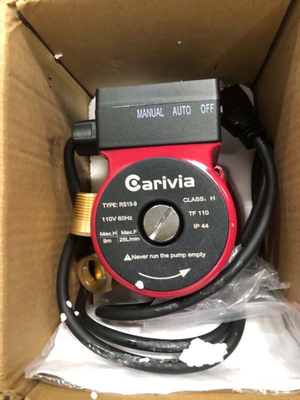 Photo 1 of ** FOR PARTS ONLY **
Carivia Hot Water Recirculating Pump, 120W 110V Water Circulator Pump, Automatic Circulation Pump NPT 3/4" w/NPT 1/2" Brass Adapter for Domestic Hot Water Recirculating System