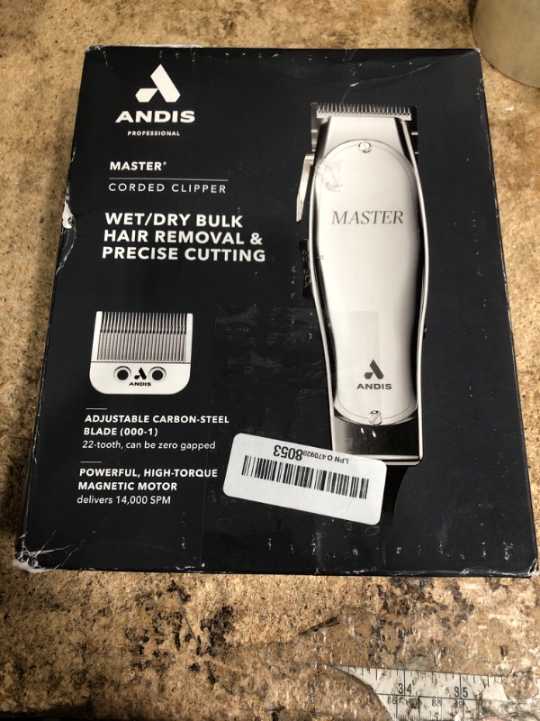 Photo 1 of (Andis 01815 Professional Master Adjustable Blade Hair Clipper, Carbon Steel T-Blade - Silver