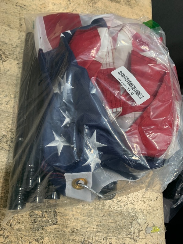 Photo 1 of ***MISSING PARTS***
American Flag with Pole for House Outside, Including 5Ft Heavy Duty Flag Aluminum Poles Kit and 100% Polyester 3x5 ft US Flag, No Tangle Spinning Pole and Multi-Position Flag Pole Bracket