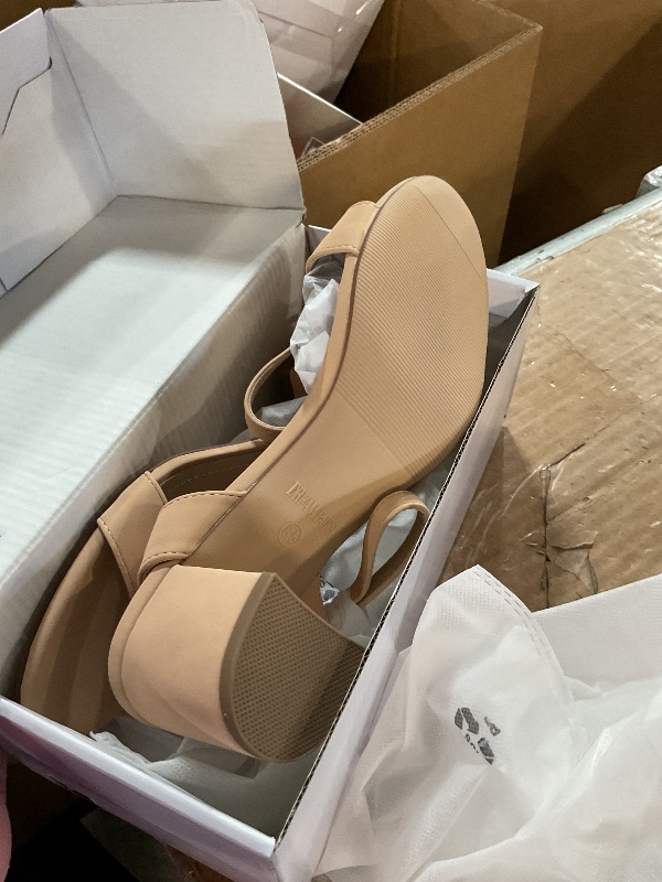Photo 1 of ***LIKE NEW/OPEN BOX***DREAM PAIRS Women's Open Toe Ankle Strap Low Block Chunky Heels Sandals Party Dress Pumps Shoes,Size 8.5,Nude/Nubuck,CARNIVAL