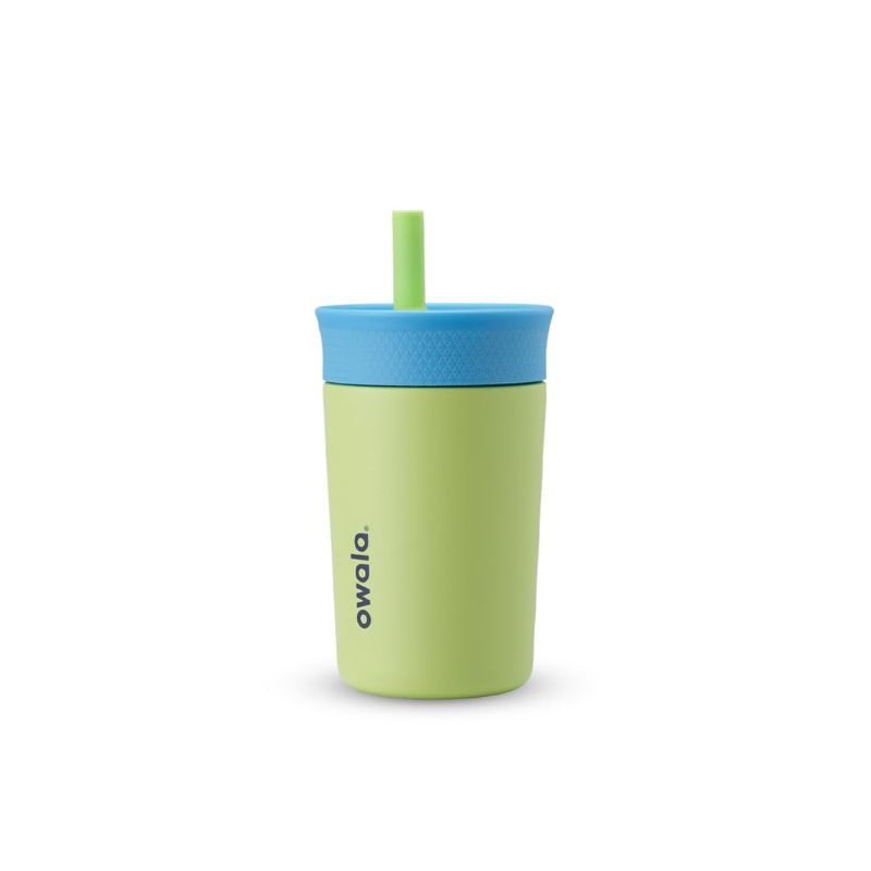 Photo 1 of (mini toddler size) Owala Kids Insulation Stainless Steel Tumbler with Spill Resistant Flexible Straw, Easy to Clean, Kids Water Bottle, Great for Travel, Dishwasher Safe, 12 Oz, Tan and Blue (Seas the Day)