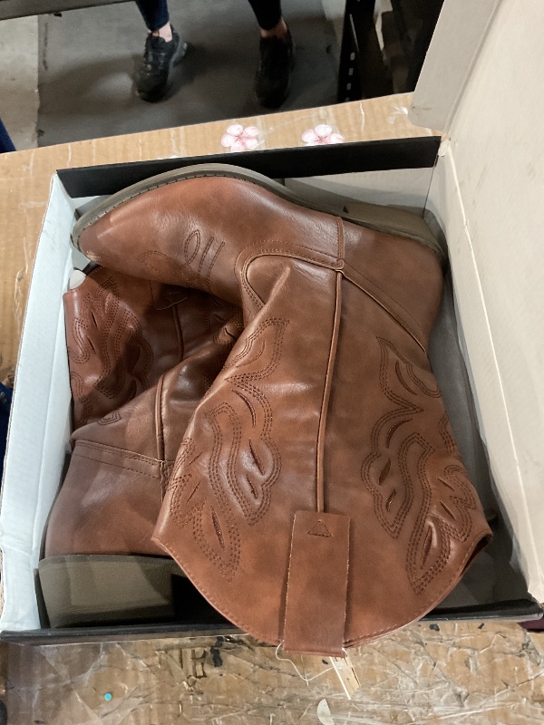 Photo 1 of (7.5) (NARROW) mysoft Women's Western Cowboy Boots Embroidered Mid-Calf Pointed Toe Cowgirl Boot 7.5