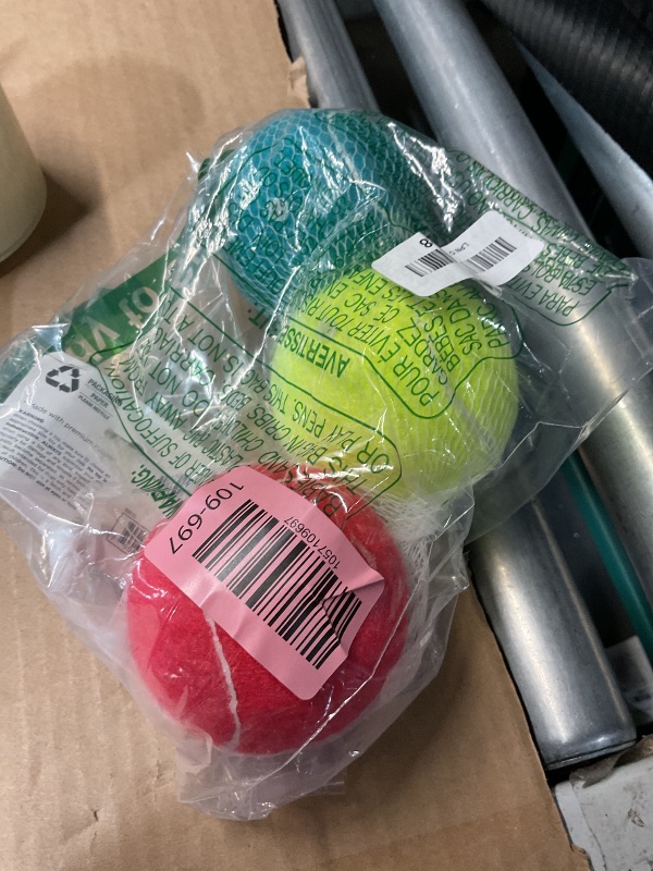 Photo 1 of * missing orange ball* Outward Hound Squeaker Ballz 4-Pack Tennis Ball Dog Toys with Squeaker, Interactive Fetch Play for Pets 50 lbs and Over, Training Balls for Indoor & Outdoor Exercise, Large, 3-inch