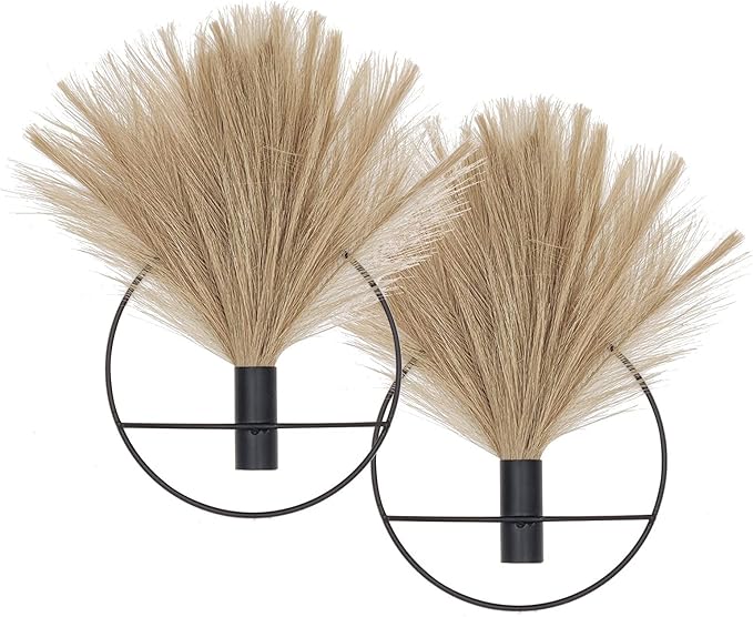 Photo 1 of ** stock photo for reference only!* Wesiti 2 Set Boho Pampas Wall Decor Include 6 Artificial Pampas Plants and 2 Gold Metal Round Hanging Hoop Gold Boho Wall Mounted Decor Hanging Home Modern Artificial Display Wall Art(Brown)