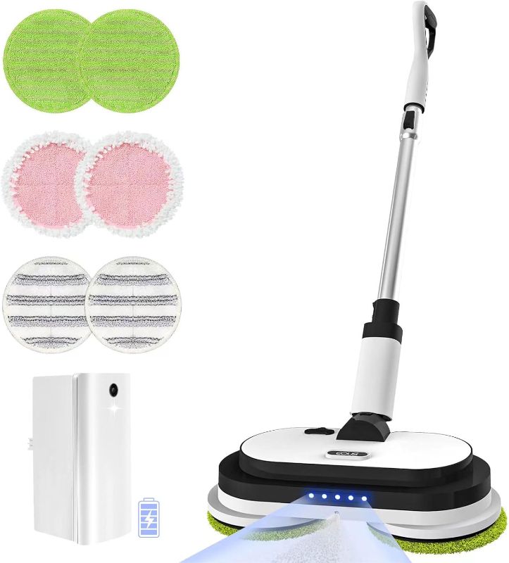 Photo 1 of 
Cordless Electric Mop, Floor Cleaner with LED Headlight & Water Sprayer, Up to 60 Mins Detachable Battery, Dual-Motor Powerful Spin Mop, 300ML Water