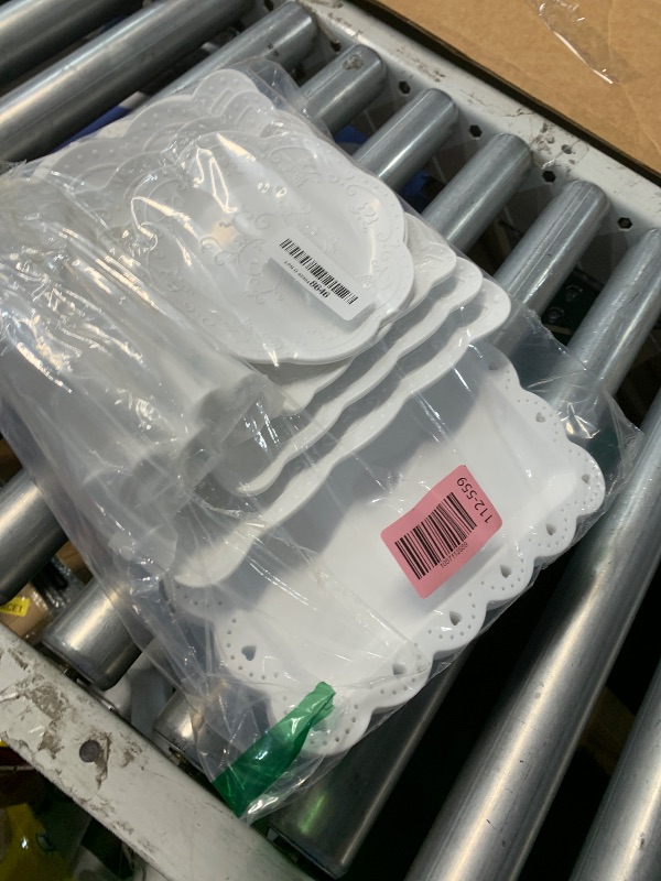 Photo 1 of (incomplete) 10 Pcs Cake Stand White Plastic Dessert Table Display Set 4 Pcs 3 Tired Cupcake Stand Cookie Tray Rack Serving Tray Cake Display