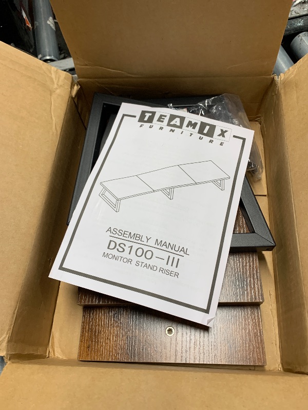 Photo 1 of (partial set) TEAMIX 42 inch Large [Dual] [Monitor] [Riser],Rustic Brown Extra Long TV [Stand Wood & Steel Desktop [Riser] with Storage for [Dual] Screen Office Desk Organization