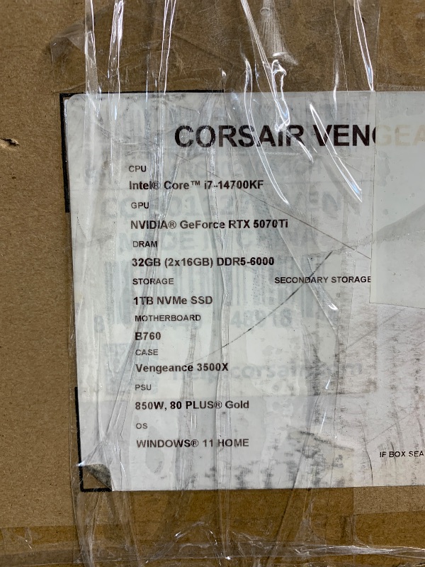 Photo 1 of ***NOT FUNCTIONAL, PARTS ONLY***Corsair Vengeance i7500 Gaming PC – Liquid Cooled Intel Core i7-14700KF CPU – NVIDIA GeForce RTX 5070Ti GPU – 32GB Vengeance RGB DDR5 Memory – 1TB M.2 SSD – Black