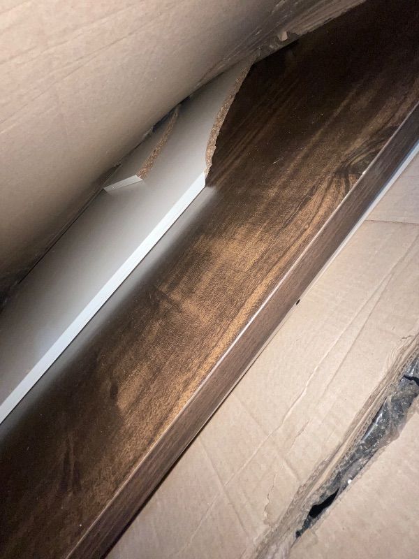 Photo 1 of **FOR PARTS, ITEM HAS MAJOR DAMAGE**
71" Dog Crate Furniture, Furniture Style Double Dog Crate Table Indoor TV Stand, Double Dog Kennel Furniture with 3 Storages and Removable Divider for Large Medium Dogs, White/Dark Walnut
