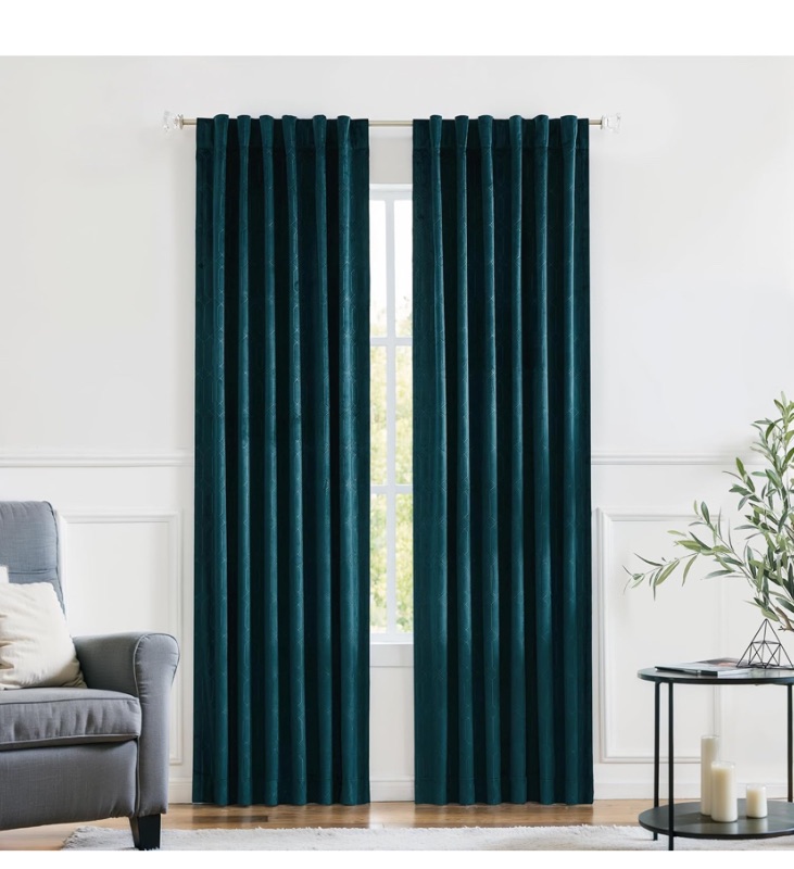 Photo 1 of * stock photo for references *
Central Park Moderate Velvet Blackout Window Curtain Panels 84in Long Rod Pocket Backtabs for Living Room Bedroom Geo EmbossedTrellis Window Treatment Drape Sets 52inx 84inx2, Panel Pairs to Go, Teal
