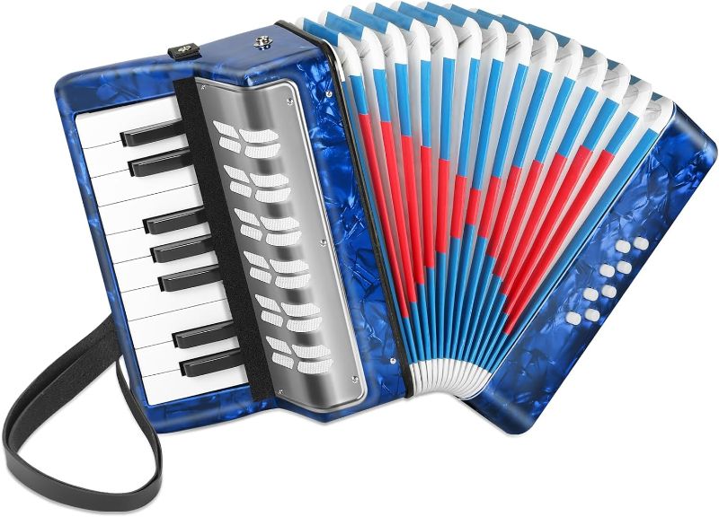 Photo 1 of (SLIGHTLY MAKES NOISE)Lotkey 17 Key Piano Accordion, 8 Bass Kids Accordion, Celluloid Body, Metal Cover Accordions Louder Clearer Timbre Than Plastic, Lightweight Design for Children, Beginners to Practice (Red)