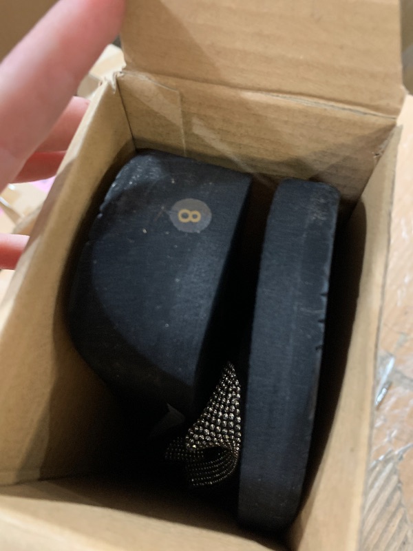 Photo 1 of RelyOme Womens Rhinestones Flip Flops Arch Support Mid Platform Bling Comfortable Flip-flops Jewel Dressy Thong Sandals,T-Strap Black US 8