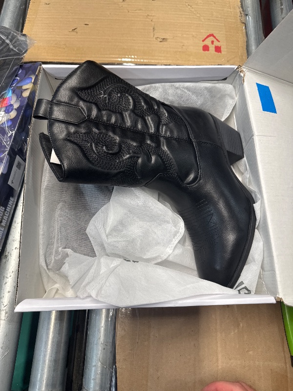 Photo 1 of (size 9.5) (used/fair) DREAM PAIRS Cowboy Boots for Women, Mid Calf Cowgirl Boots with Embroidery Round Toe Western Chunky Low Heel Shoes,Size 9.5,All Black,DWUMMB2505