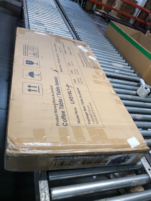 Photo 1 of ***FACTORY SEALED - OPENED FOR INSPECTION*** LINSY HOME Farmhouse Coffee Table with Storage, Wood Coffee Table for Living Room, Open Display Area and Storage Drawers with Metal Handles, Chic Style with Curved Base, Brown