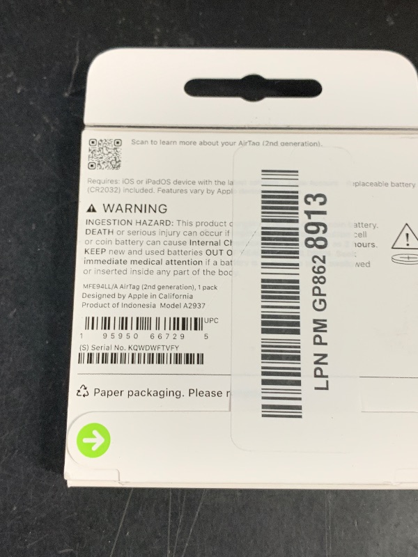 Photo 1 of ***FACTORY SEALED ***
Apple AirTag (2nd Generation): Tracker for Keychain, Wallet, and More; Locator with Sound; Simple One-Tap Setup with iPhone or iPad; Key Finder with up to 1.5X Precision Finding Range