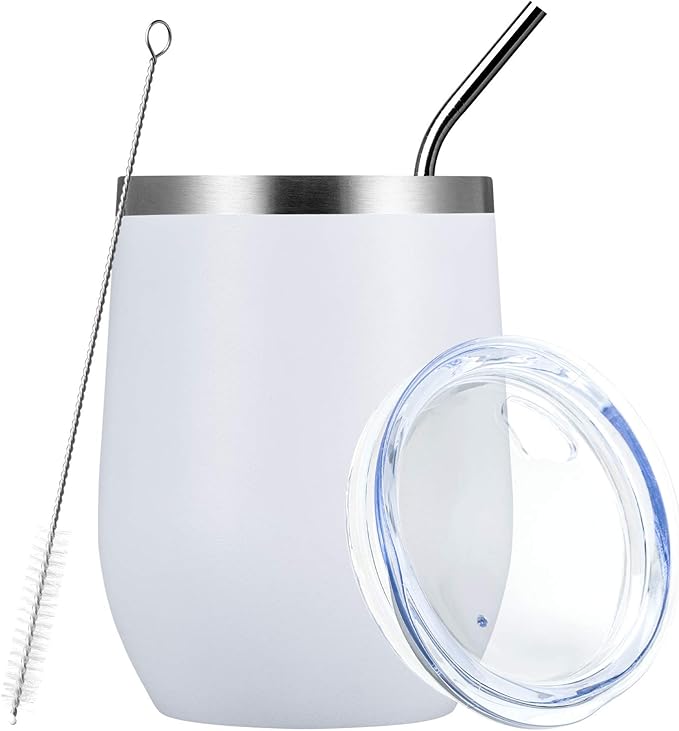 View 1 of ** does not come with straw**
MEWAY Stemless 12 OZ Wine Tumbler Glasses with Lid -Insulated Double Wall Vacuum Stainless Steel Travel Tumbler with Straw,for Woman Under 10 dollars (White,1)