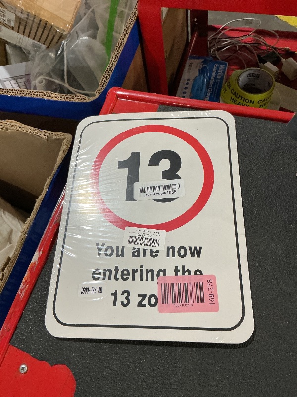 Photo 1 of * factory sealed **WERNNSAI 13th Birthday Party Decorations - 9PCS Wall Signs Funny Tags for Teenagers 13 Year Old Party Decor Yellow Caution Logos on Door Windows Yard Garden Banner Party Supplies Picture Props