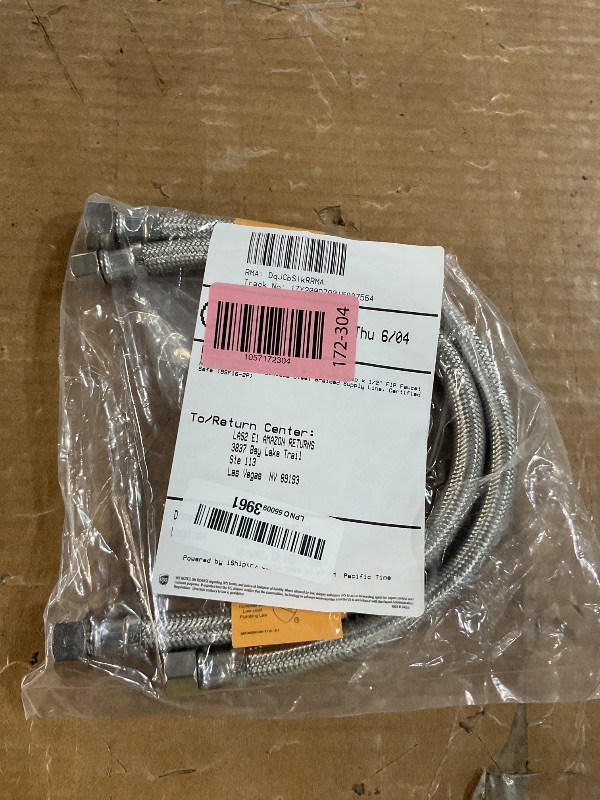Photo 1 of [2-Pack] PROCURU 16-Inch (1.3Ft) x 3/8" Comp x 1/2" FIP Faucet Hose Connector, Stainless Steel Braided Supply Line, Certified Safe (9SF16-2P)