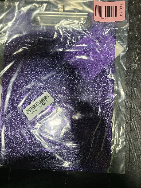 Photo 1 of 1 Pcs Clear Glitter Clipboards, Plastic Clipboard with Pen Holder,Size 8.85 x 12.4 in Shiny Clipboards with Low Profile Clip,Cute Hanging Clipboard for Office School Supplies Sparkly Clip board-Purple
