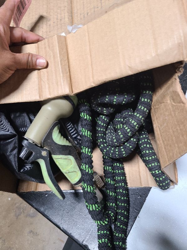 Photo 1 of 100 ft Expandable Garden Hose - Kink Free Flexible Water Hose 100ft with 10 Pattern Spray Nozzle, 3/4 Solid Brass Connectors, Retractable Latex Core for Car Wash, Lawn, Garden, or Farm