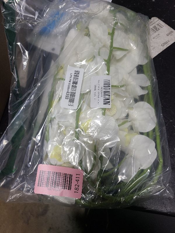 Photo 1 of 27" Artificial Phalaenopsis Flowers 6 Pcs White Perhaps Faint Yellow Artificial Orchid Flowers Stem Plants for Home Décor