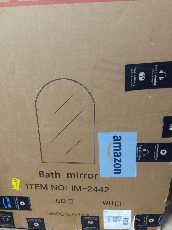 Photo 1 of 20 in. W x 30 in. H Arched Mirror for Bathroom Entryway Wall Decor Metal Frame Wall Mounted Mirror in Gold