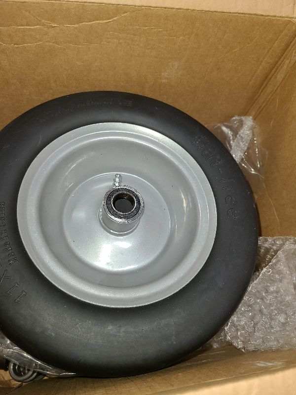 Photo 1 of 2 PCS 11x4.00-5" Lawn Mower Tires Flat Free,3/4" 5/8" 1/2" Bushing,3.4"-4"-4.5"-5" Centered Hub,Universal Fit Smooth Tread Tire for Zero Turn Lawn Mowers, with Universal Adapter Kit (Gray Rim)