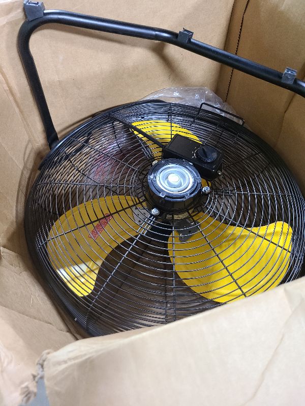 Photo 1 of 18 in. 3-Speeds High Velocity 4600 CFM Wall Mount Fan in Yellow with IP44 Enclosure Motor, 180 Tilting Oscillating