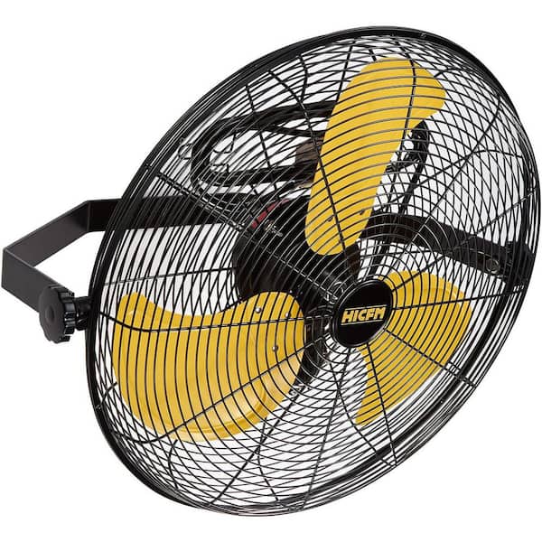 Photo 1 of 18 in. 3-Speeds High Velocity 4600 CFM Wall Mount Fan in Yellow with IP44 Enclosure Motor, 180 Tilting Oscillating