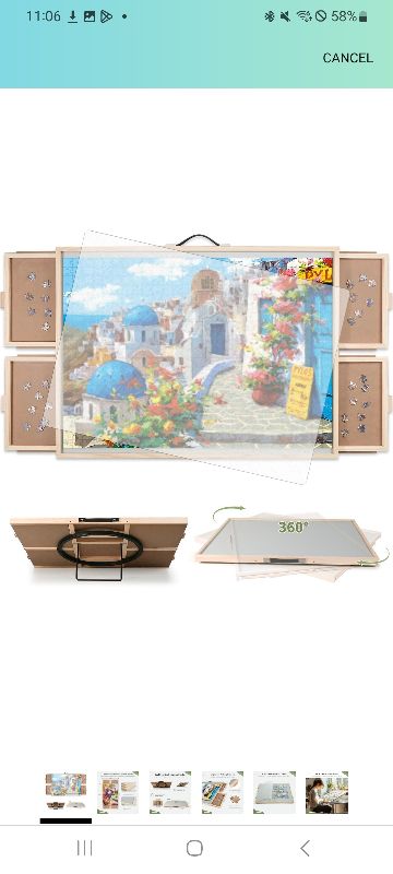 Photo 1 of (233)
1500 Pieces 2-in-1 Tilting & Rotating Puzzle Board, Portable Puzzle Table with 4 Drawers Cover,34.25" x 25.2"
100+ bought in past month