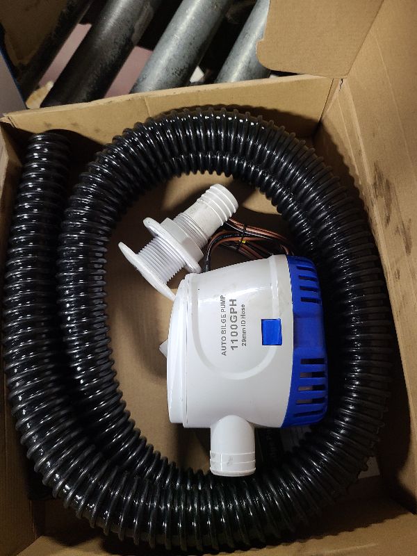 Photo 1 of 1100 GPH Automatic Boat Bilge Water Pump 12V, 1-1/8 Inch Dia Bilge Pump Plumbing Kit with 6FT Hose, 2 Clamps, Thru-Hull Fitting, Ideal for Fishing Boats, Cruisers, Runabouts, Yachts