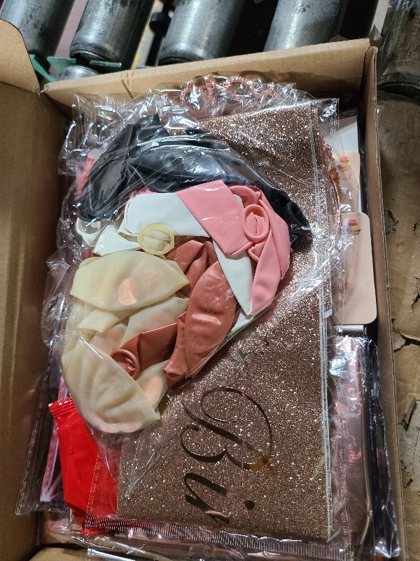 Photo 1 of 21st Birthday Decorations for Her, 49pcs Black Rose Gold Black Banner, Tablecloth, Butterfly Decor, 21st Birthday Sash and Tiara, Cake Topper, Candles, Balloons Arch