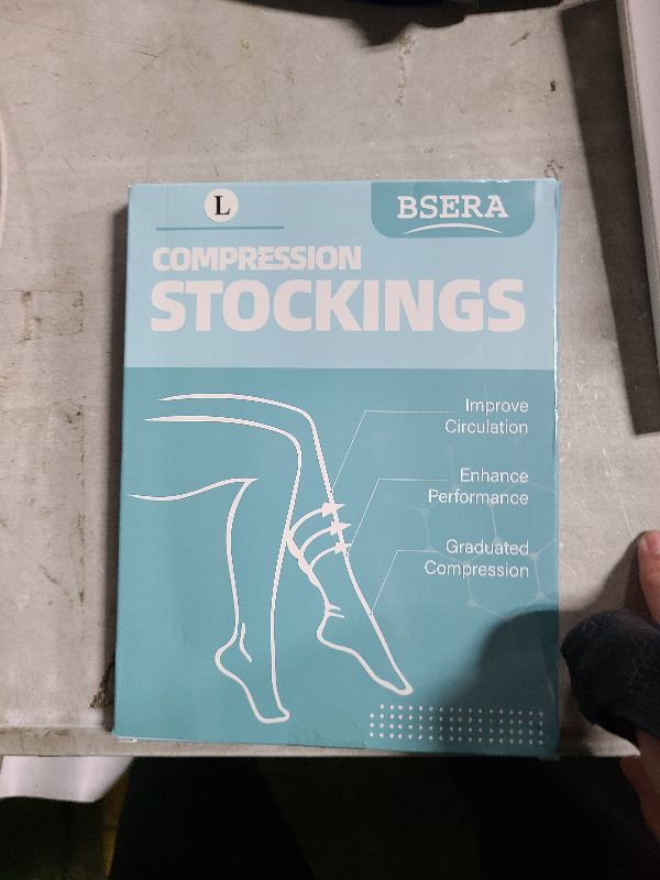 Photo 1 of 2 Pairs Sheer Compression Socks for Women - 15-20 mmHg Knee High Sheer Compression Stockings for Support Circulation Swelling Edema Work Office Travel, Black, Large