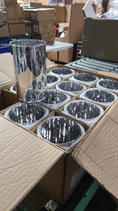 Photo 1 of 12 Pcs Bling Glass Vases for Flower Table Centerpieces 6 x 3.5 Inch Speckled Flowers Vase Votive Candle Holders for Wedding Centerpieces Party Supply Holiday Day (Silver)