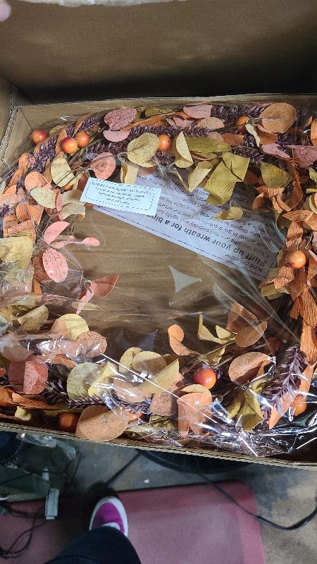 Photo 1 of 20 Inch Fall Wreath for Front Door Autumn Decor with Orange Eucalyptus Leaves Rustic Thanksgiving Harvest Wreaths Indoor Outdoor Hanging Home Decor