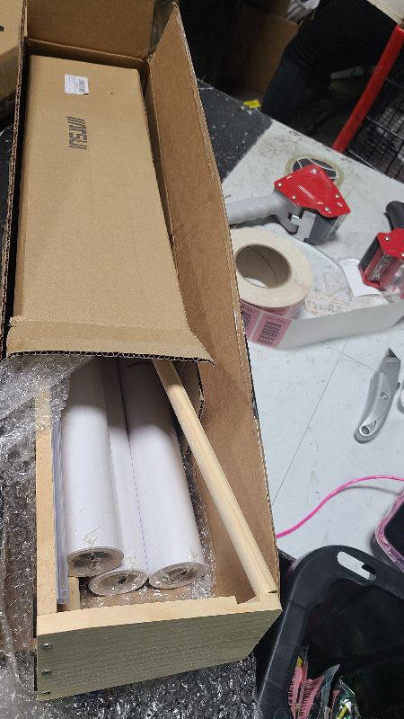 Photo 1 of 18 Inch Wooden Paper Roll Dispenser Tabletop Dispenser Holder and Paper Cutter Butcher with 3 Pack 18 Inch Easel Roll for Drawing Art Craft