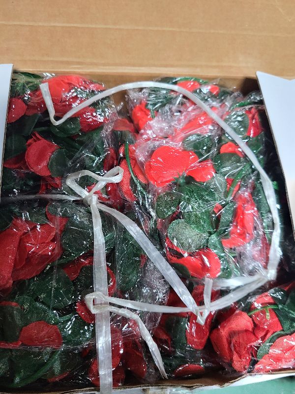 Photo 1 of 12 Pcs 100 ft Flower Garland Artificial Rose Vine with Green Leaves Hanging Artificial Flower Vines Ivy Garlands Wall Garden Decor for Room Wedding Birthday Arch Decor(Red)