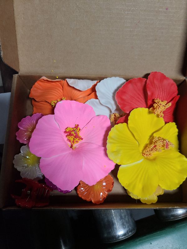 Photo 1 of 12 Hawaiian Flower Hair Clips for Women,6 Floral Hairpins with 6 Flower Claw Clips for Hibiscus Hair Accessories for Girls