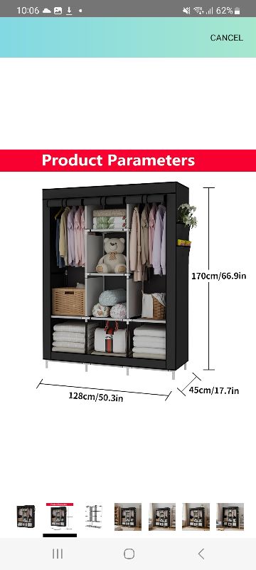 Photo 1 of  ROJASOP Portable Closet Wardrobe Closet for Hanging Clothes with 6 Storage Shelves, 1 Hanging Rod and 4 Pockets, Free Standing Closet Clothes Organizer for Bedroom, Sturdy and Easy Assemble 