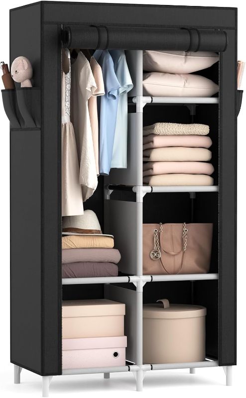 Photo 1 of  ROJASOP Portable Closet Wardrobe Closet for Hanging Clothes with 6 Storage Shelves, 1 Hanging Rod and 4 Pockets, Free Standing Closet Clothes Organizer for Bedroom, Sturdy and Easy Assemble 