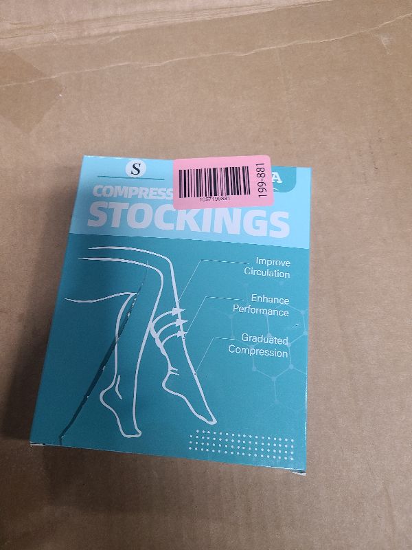 Photo 1 of 2 Pairs Sheer Compression Socks for Women - 15-20 mmHg Knee High Sheer Compression Stockings for Support Circulation Swelling Edema Work Office Travel, Beige, Small