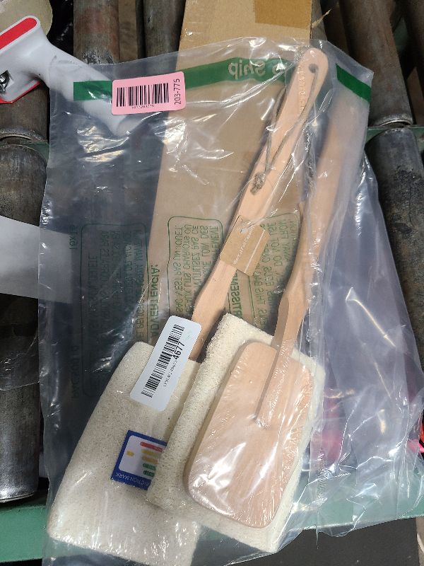 Photo 1 of 2 Pack Natural Exfoliating Loofah luffa loofa Bath Brush On a Stick - with Long Wooden Handle Back Brush for Men & Women - Shower Sponge Body Back Scrubber