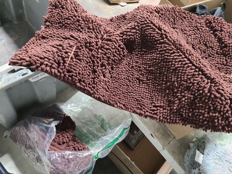 Photo 1 of 2 Pieces Bathroom Rugs, Ultra Soft Non Slip Absorbent Chenille Toilet Bath Mat Set (Brown