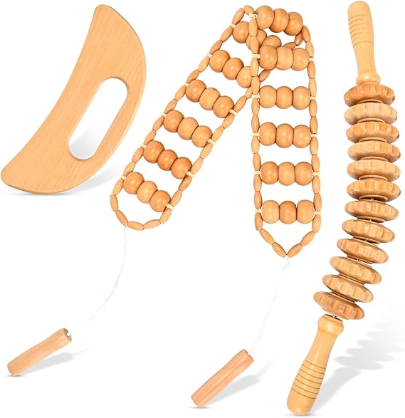 Photo 1 of **MSRP 16.89**3-in-1 Wood Therapy Massage Tools Lymphatic Drainage Massager Maderoterapia Kit Wooden Massager Body Sculpting Tools for Muscle Pain Relief, Anti-Cellulite, Body Contouring and Shaping **INSTEAD OF GUA SHA ITS A SUCTION CUP**
