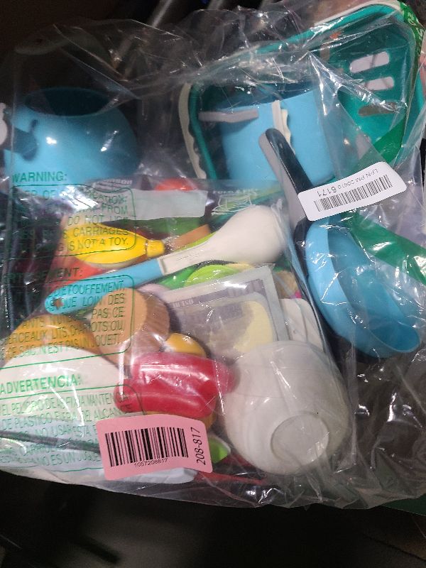 Photo 1 of 130Pcs Kitchen Playset, Toddler Pretend Cooking Play Pots, Pans, Utensils Cookware, Daily Food Fruit Veges, Shopping Storage Basket, Dessert, Prop Money, Learning Gift for Child (Blue)