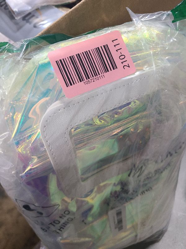 Photo 1 of 25 Pcs Reusable Holographic Small Gift Bags with Handle 8.3''x8''x4'' Iridescent Bachelorette Party Favor Bags Clear PVC Tote Goodie Bags for Shopping, Picnic, Baby Shower, Wedding, Holidays