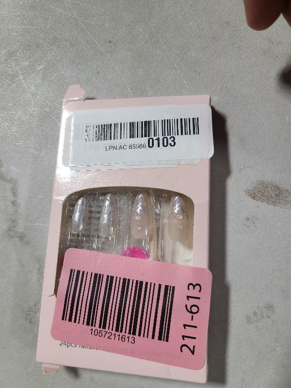 Photo 1 of 24Pcs Medium Press on Nails Almond Pink Fake Nails with Silvery Texture Water Wave Designs Chrome Acrylic Nails White French Tip Glue on Nails Glossy Full Cover False Nails for Women Girls Manicure