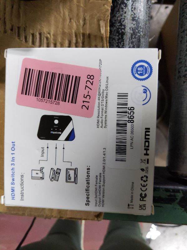 Photo 1 of [Upgrade] HDMI Switch 3 in 1 Out, 4K@60Hz HDMI 2.0 Switch Splitter with 2.6FT Long HDMI Cable, 3-Port HDMI Switcher Selector, Supports 4K 30Hz 3D 1080P HDCP2.2 for PS5 Xbox DVD Player Fire Stick PC