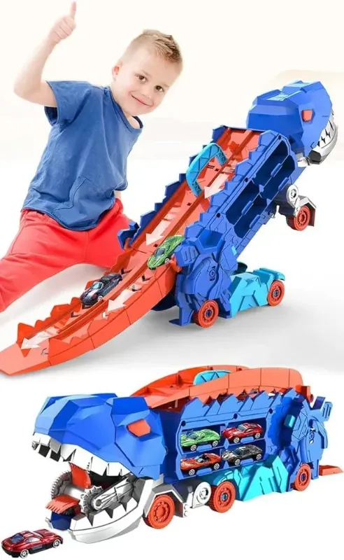 Photo 1 of 2024 New Dinosaur Transport Carrier Trucks for Toddlers 1-6,Transforms into Stomping T-Rex with Race Track,Toddler Car Toys for 1 2 3 4 5 6 Year Old Boy Birthday Gifts,Dinosaur Toys for Kids 2-6